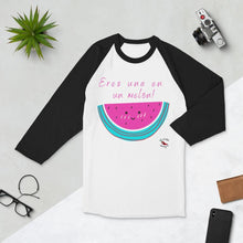 Load image into Gallery viewer, Eres una en un melon - 3/4 sleeve raglan shirt - Al chile designs
