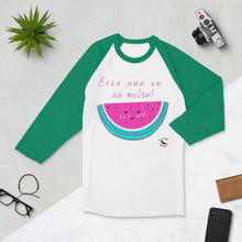 Load image into Gallery viewer, Eres una en un melon - 3/4 sleeve raglan shirt - Al chile designs
